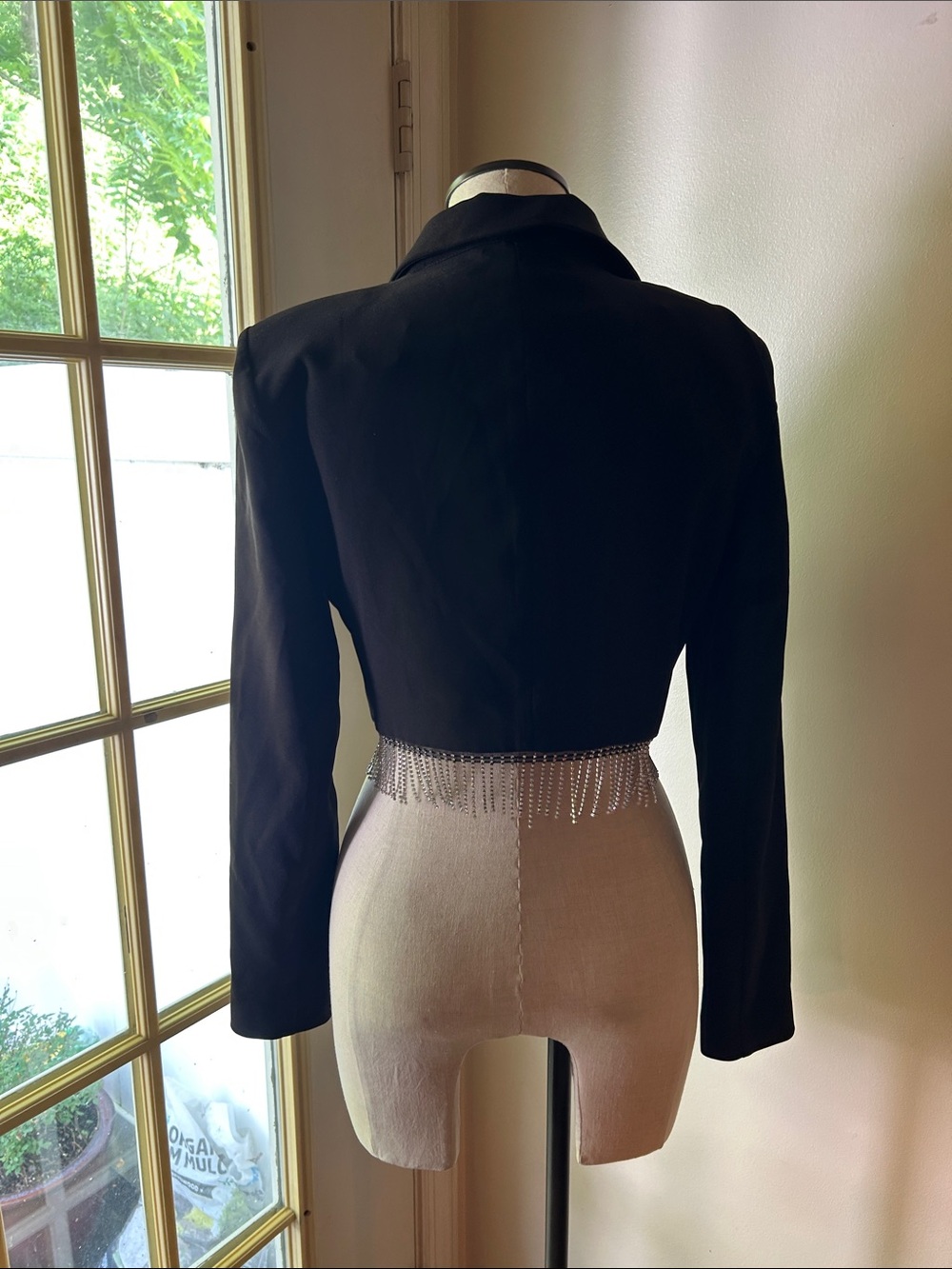 Zara black RHINESTONE FRINGE crop blazer/top sz. Small. *flaw, please read. - Picture 6 of 11
